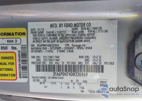 2013 Ford Fusion Se из США, поврежденный, VIN 3FA6P0H74DR220969